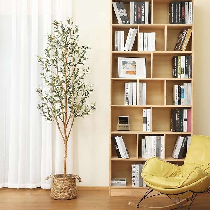 Kazeila Artificial Olive Tree 7FT Tall Faux Silk Plant for Home Office Decor Indoor Fake Potted Tree with Natural Wood Trunk and Lifelike Fruits, 2 Pack