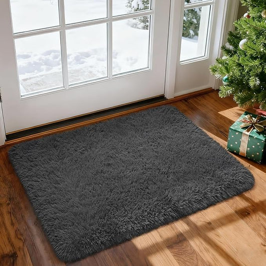 Merelax Fluffy Shaggy Small Area Rug, Dark Grey 2x3 Doormat Door Rugs for Bedside Christmas Decor, Mini Fuzzy Plush Throw Rug, Soft Non-Slip Entryway Shag Catpet for Livingroom Holiday Home Aesthetic