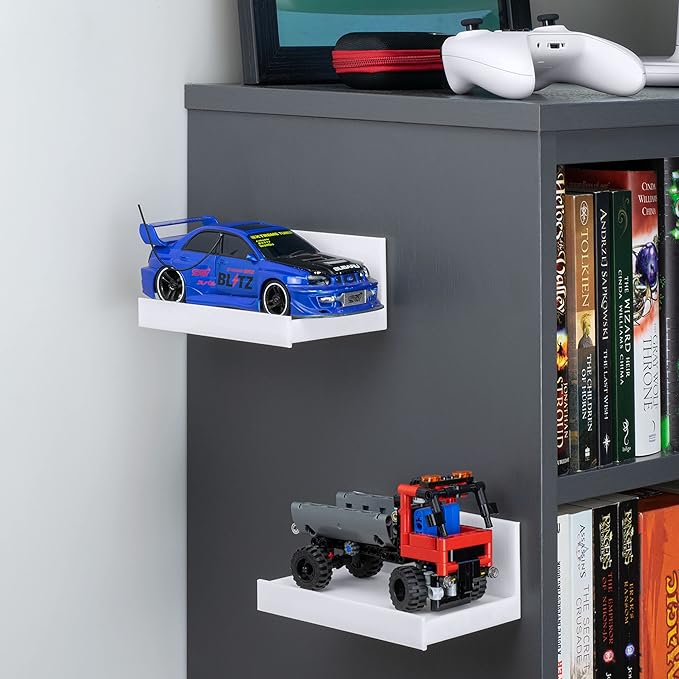 BRAINWAVZ 5.4" Adhesive Small Floating Shelf for Speakers, Books, Plants, Cameras, Toys, Decor & More, Screwless Wall Shelves, Easy to Install (SHELF180, White)