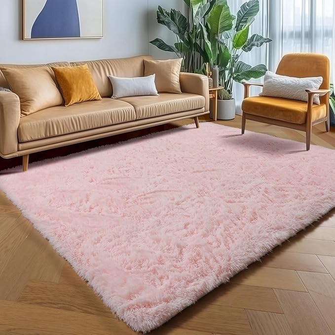 ONASAR Pink Area Rugs for Living Room Girls Bedroom, 5x8 Washable Fluffy Bedside Throw Rug, Soft Cute Plush Shaggy Indoor Floor Carpet for Nursery Kids Boys Teen Dorm Office Home Decor Aesthetic
