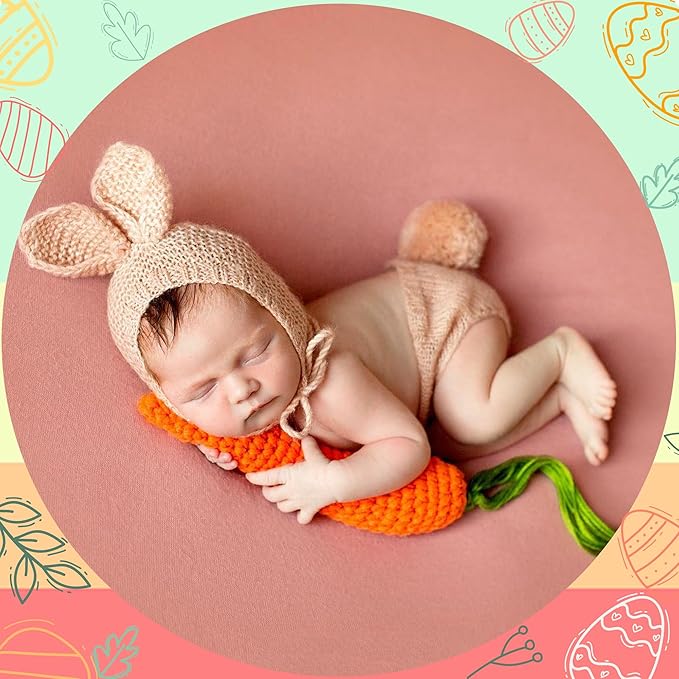 Easter Newborn Photography Props Bunny Outfit Crochet Baby Photoshoot Props Rabbit Carrot Set Baby Photo Prop Easter Gift