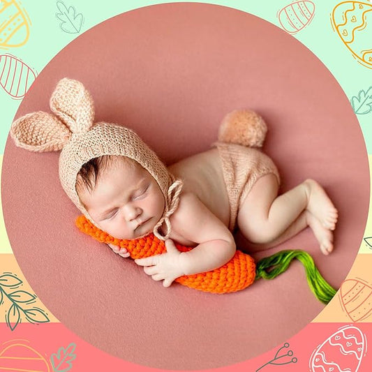 Easter Newborn Photography Props Bunny Outfit Crochet Baby Photoshoot Props Rabbit Carrot Set Baby Photo Prop Easter Gift