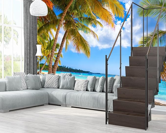 XMPMBM-Beach Palms Landscaping Fabric Wallpaper Tree Leaf Living Room Bedroom Bathroom Wall Mural-W 154" X H 105"（112 Square Foot）