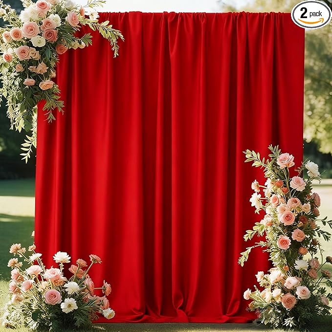 Red Curtains Backdrop for Parties, Wrinkle Free Red Photo Backdrop Curtains Drapes for Party Birthday Wedding Decoration Photography,5ft x 7ft, 2 Panels
