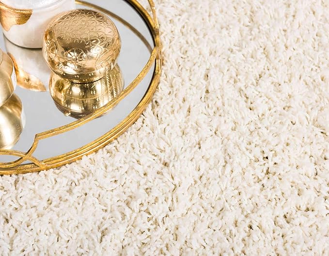 Unique Loom Solid Shag Collection Area Rug (7' 1" x 10' Rectangle, Pure Ivory)