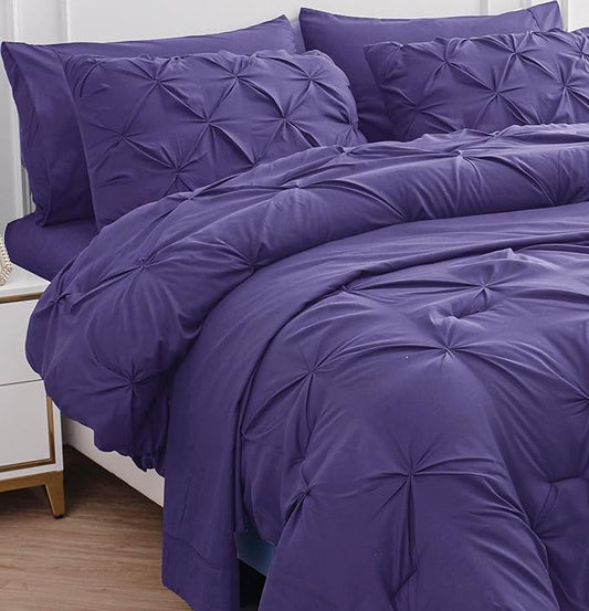 LANE LINEN Cal King Size Comforter Set - 7 Pieces Cal King Size Bed in A Bag, King Bedding Sets with Comforters, Sheets, Pillowcases & Shams, Bedding Set - Purple