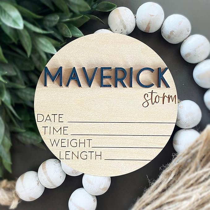 NAZENTI Personalized Baby Name Announcement Wooden Signs, Custom Birth Announcement Sign For Hospital, Welcome Sign For Decor, Gifts For Baby Girl Or Boy Shower, Baby's Arrival Gifts