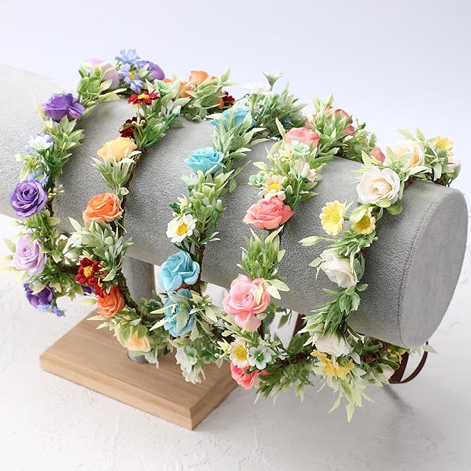 Girls Rose Flower Crown - White Boho Flower Headband Bridal Wreath Popular Floral Headpiece for Women Wedding, Baby Shower, Family Photos and Fancy Gala