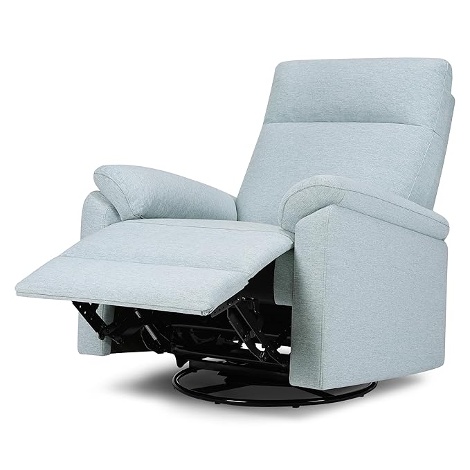 DaVinci Suzy Electronic Swivel Recliner with USB Port in Heathered Blue, GREENGUARD Gold & CertiPUR-US® Certified
