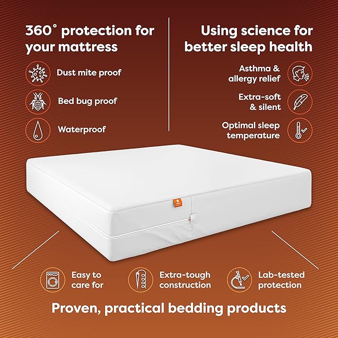 HOSPITOLOGY PRODUCTS Mattress Encasement - Zippered Bed Bug Dust Mite Proof Hypoallergenic - Sleep Defense System - King - Waterproof - Stretchable - Low Profile 9" Depth - 78" W x 80" L