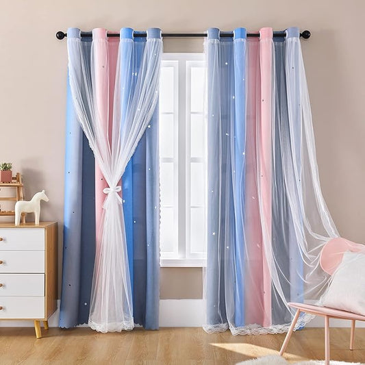 XiDi Blackout Curtains for Girls Bedroom Decor, Ideal for Kids Room with Unicorn Theme Princess Room Decor 84 inches Length Curtain 2 Panels Set Pink/Grey/Blue