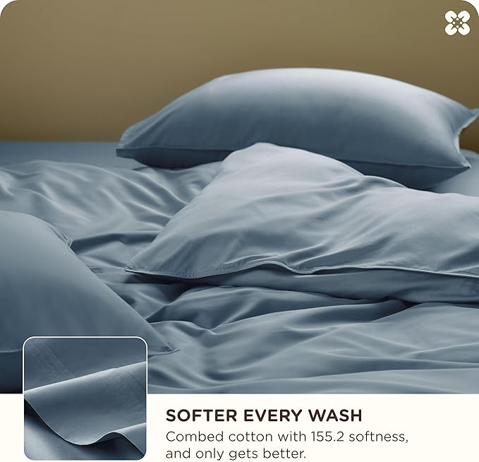 Bedsure Cotton Duvet Cover King Size, Cotton & Rayon Derived from Bamboo Blend Duvet Cover Set for Hot Sleepers,Ultra-Soft, Breathable & Lightweight Home Bedding for All Seasons (Dusty Blue,104"x90")