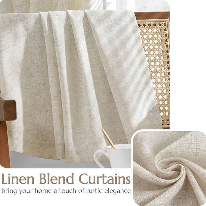 jinchan Beige Lined Linen Blend Curtains for Living Room 96 Inches Length 2 Panels Natural Window Treatment for Sliding Glass Doors, 50 Inches Wide Drapes with Rod Pocket Back Tab (50W x 96L, Ecru)