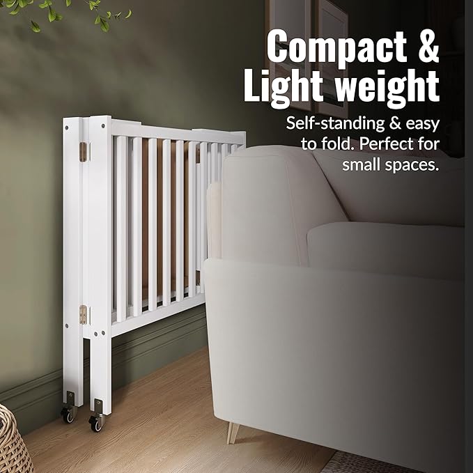 Dream On Me Jett Mini Folding Baby Crib in White, GreenGuard Gold & JPMA, Lightweight & Portable, Patented Flat Folding System for Small Spaces & Travel, 1.5” Mattress Pad, 3 Heights, Safe Wheels