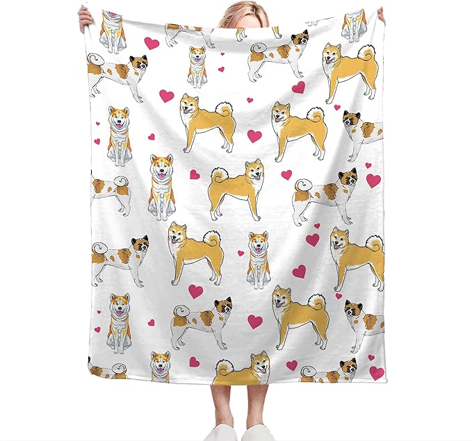 Akita Dog Gifts and Decor - Cute Throw Blanket for Girls, Women, Kids, Adults - Soft Warm Cozy Fleece Blanket for Couch, Sofa, Bed - 60"x50"