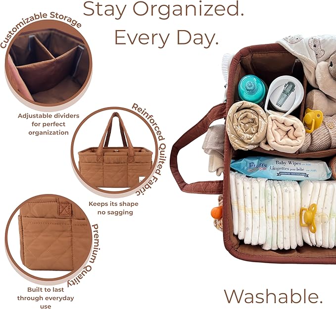 Adonia & Co Diaper Caddy Organizer – Large Baby Nursery Organizer for Newborn Essentials – Portable, Stylish & Machine Washable (Brown) – Storage Basket