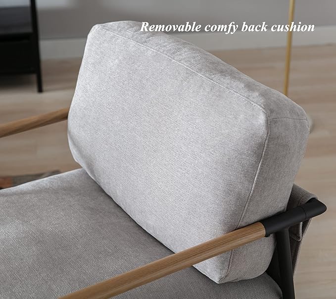 DUOMAY Mid-Century Modern Accent Chair Armchair Set of 2, Soft Linen Fabric Sofa Lounge Chair Reading Chair with Metal Leg for Living Room Bedroom Office, Grey