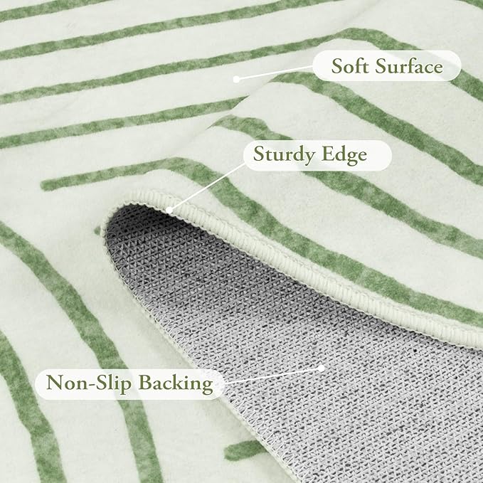 Lahome Abstract 6x9 Area Rugs, Soft Boho Rug for Living Room Bedroom, Ultra-Thin Non Slip Boho Green Washable Throw Carpet for Dining Room Office, Green