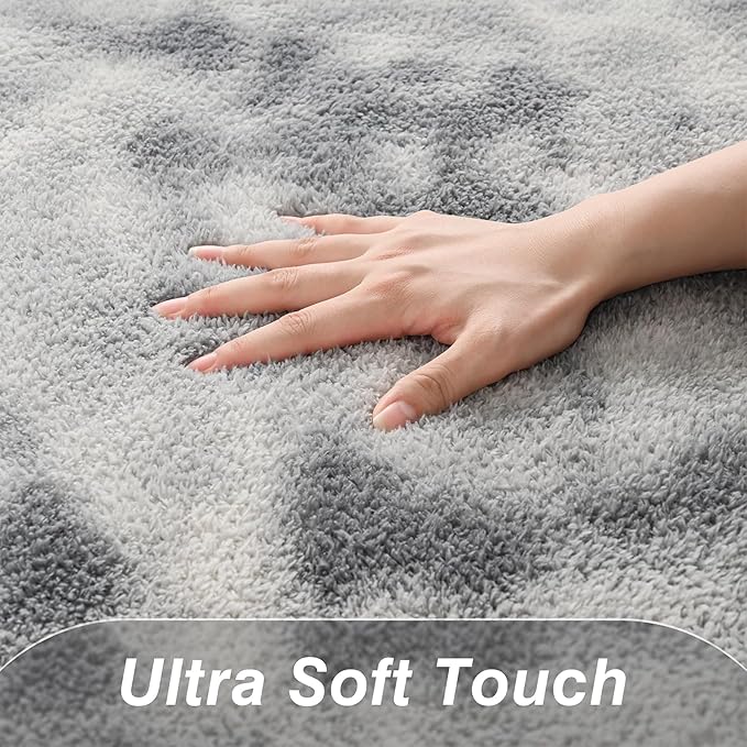 Large Area Rugs for Living Room, 7 x 10 Ft Non-Slip Soft Tie-Dyed Thickened Memory Foam Rug for Bedroom, Comfy Indoor Floor Carpets for Boys Girls Dorm Room Nursery Home Decor, Light Grey