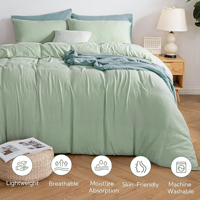 MILDLY Muslin Duvet Cover King - 100% Washed Cotton Linen Like Gauze Comforter Cover 3 Pieces Breathable & Lightweight for All Season