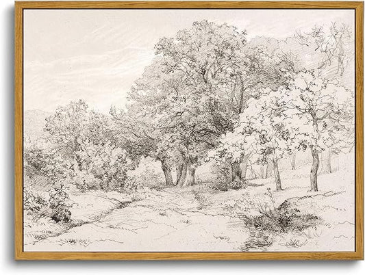 OIQArtOIQ Vintage Landscape Canvas Wall Art Framed Natural Scenery Painting Artwork Prints France Country Wilderness Farmhouse Decor Pictures Kitchen Bedroom Living Room Bathroom