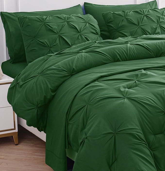 LANE LINEN King Size Comforter Set - 7 Pieces King Size Bed in A Bag, King Bedding Sets with Comforters, Sheets, Pillowcases & Shams, Bedding Set - Olive Green