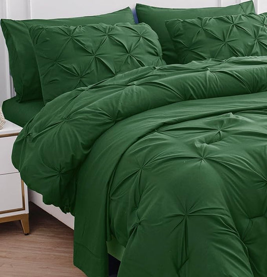LANE LINEN King Size Comforter Set - 7 Pieces King Size Bed in A Bag, King Bedding Sets with Comforters, Sheets, Pillowcases & Shams, Bedding Set - Olive Green