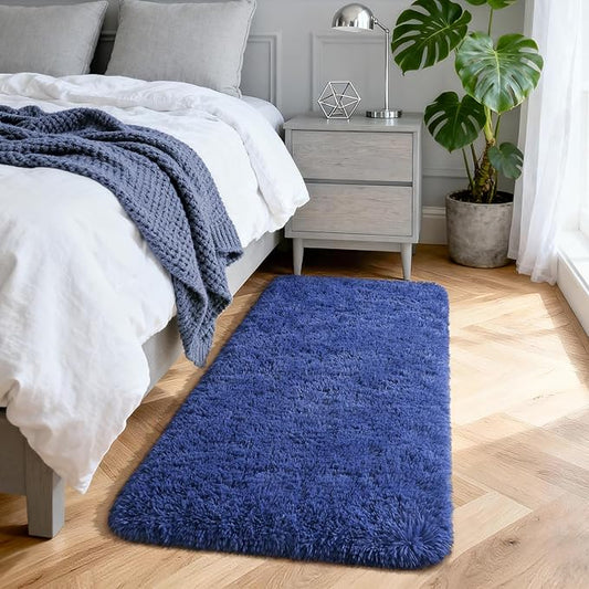 Merelax Modern Soft Fluffy Small Shaggy Rug for Bedroom Livingroom Dorm Kids Room Indoor Home Decorative, Non-Slip Plush Furry Fur Area Rugs Comfy Nursery Accent Floor Carpet 2X4 Feet, Light Navy