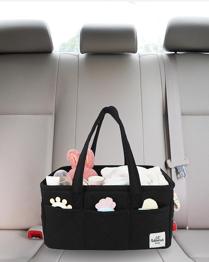 Adonia & Co Diaper Caddy Organizer – Large Nursery Storage Basket for Newborn Essentials – Portable & Machine Washable (Black)