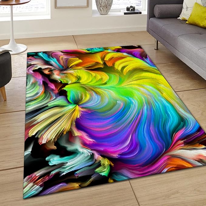 Abstract Ink Area Rugs5x7ft Modern Style Art Multicolor Paint Background Rug,Colorful Aurora Color Swirl Watercolor Wave Mats,Home Decor Machine Washable Carpet