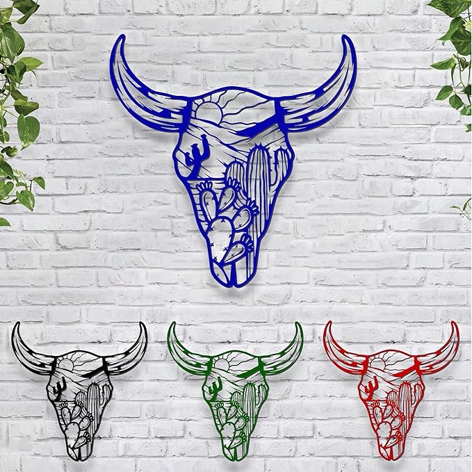 Skull Desert Metal Wall Art LED Light Floral Boho Buffalo Longhorn Sign Home Decor Heifer Barn Nursery Decorat Wall Hanging Home Decor Birthday Xmas Gift