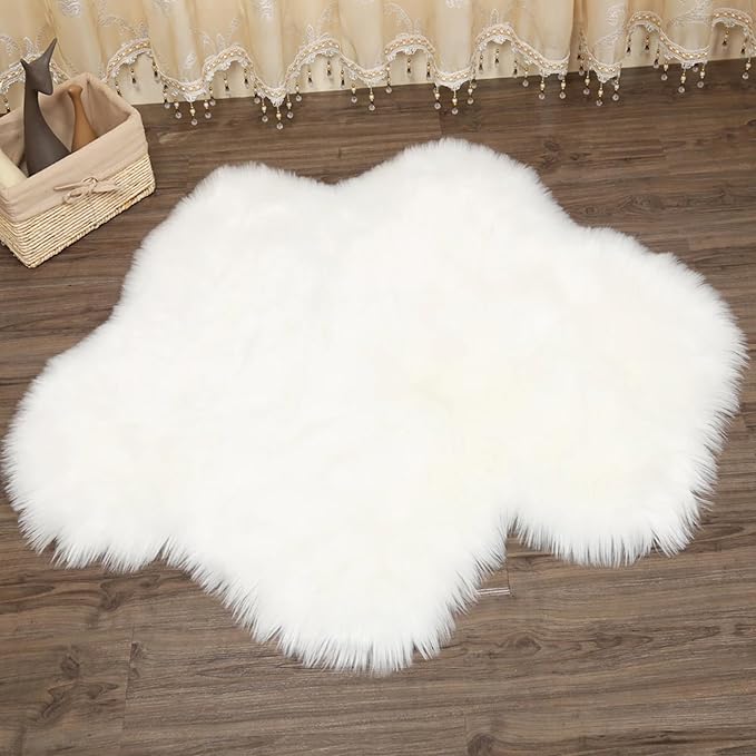 Woolous Cloud Rug Pack of 2 - Fluffy Shaggy Faux Sheepskin White Cloud Shaped Rug -Idea for Cozy Kids' Bedroom Decor, Nursery & Living Room (2.4 x 1.8 ft)