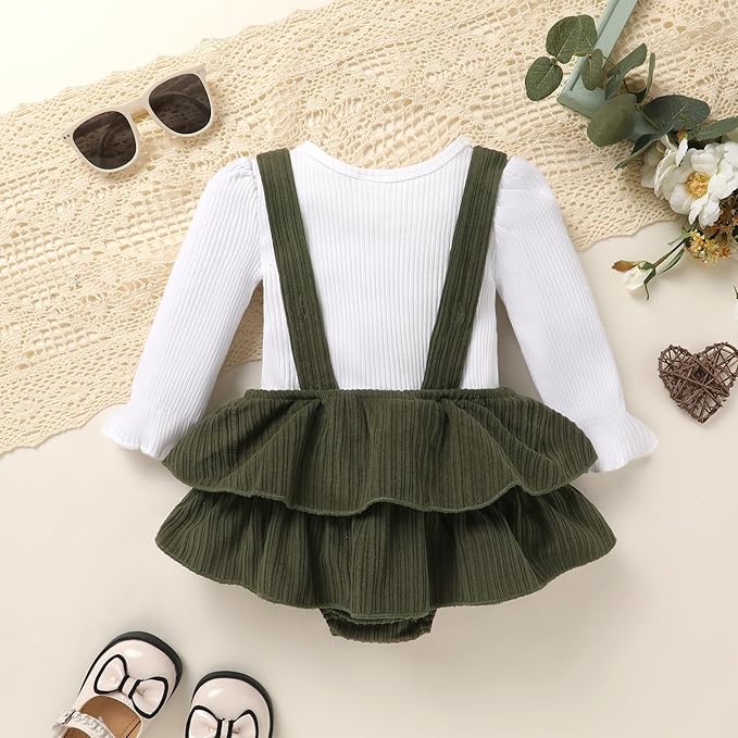 YOUNGER TREE Newborn Baby Girl Fall Winter Outfits Long Sleeve Romper Corduroy Overall Dress Infant Skirt Clothes Sets