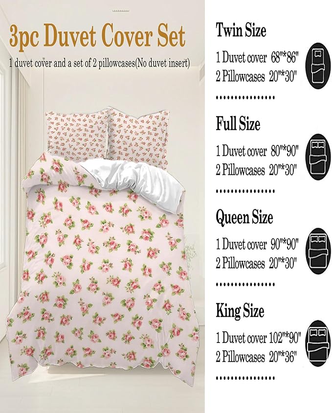 Garden Style Floral Duvet Cover Queen Girl Flower Print Comforter Cover Botanical Floral Bedding Quilt Cover Chic Shabby Rural Flower Bedding Collection 1 Duvet Cover with 2 Pillowcases