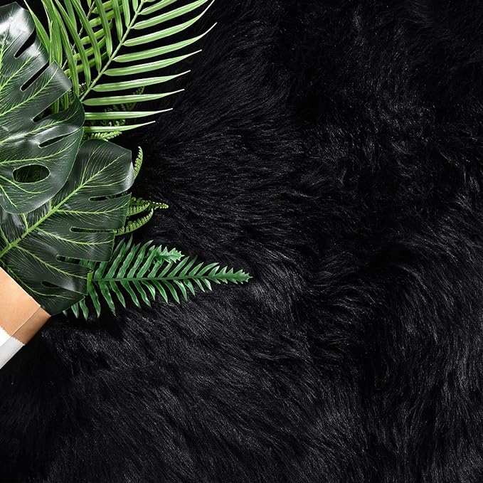 Latepis Black Carpet 4x6 Area Rug for Bedroom Fuzzy Faux Sheepskin Fur Rug for Living Room Bedside Rugs for Dorm Sofa Floor Luxury Home Decor