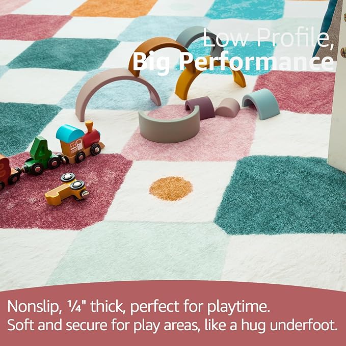 jinchan Macy Kids Rug for Classroom 8ft Radius Corner Washable Area Rug Modern Colorful Quarter Circle Rug Soft Non-Slip Carpet for Nursery Playroom Daycare Reading Nook Living Room Confetti on Cream