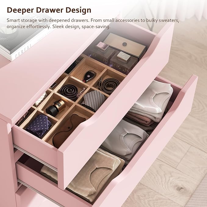 Pink Tall 5 Drawer Dresser for Bedroom with Hidden Storage Design, Large Modern Closet Dressers & Chests of Drawers with Cut-Out Handles, 27.6" L*15.8" W*45.3" H for Bedroom, Living Room, Nursery