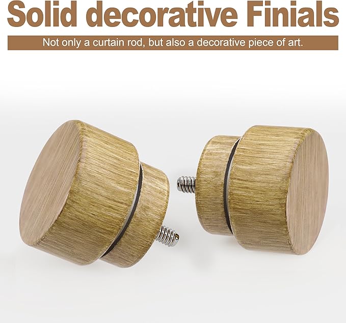 2 Pack Natural Light Wood Grain Curtain Rods for Windows 28 to 48 Inches 1" Diameter Heavy Duty Window Curtain Rod Adjustable with Solid Finials for Living Room Bedroom Kitchen Farmhouse Outdoor