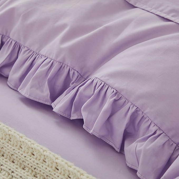 Brandream Kid's Duvet Cover Twin/Twin XL Size 100% Cotton 2pcs Girl Bedding Duvet Cover Shams Set, Delicate Ruffle Fringe Solid Color Soft and Breathable (Purple)