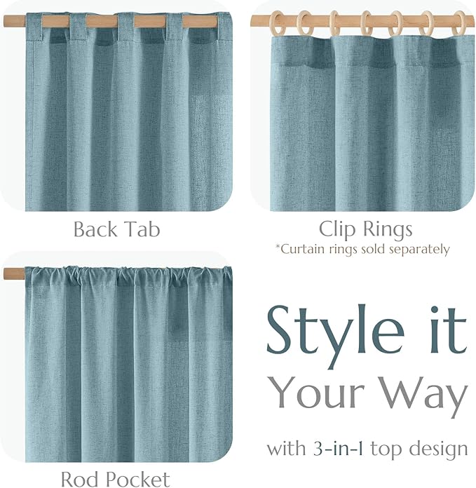 jinchan Blue Linen Blend Curtains 96 inch Length 2 Panels for Bedroom Living Room, Floor to Ceiling 50 inch Wide Farmhouse Drapes with Rod Pocket Back Tab(50W x 96L, Blue)
