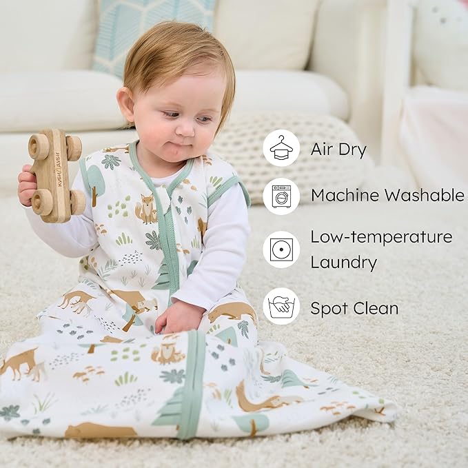 Baby Sleep Sack 12-18 months, 100% Cotton Sleeping Sack for Toddler, 3 Pack Baby Wearable Blanket, 0.5 Tog Lightweight Double Zipper Sleep Bag Large Green Forest Bear
