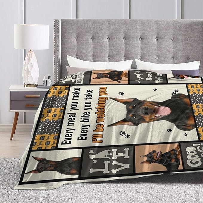 Doberman Blanket Doberman Decor Throw Blanket Super Soft Flannel Lightweight Fluffy Plush Fuzzy Fleece Stuff Blanket Gifts for Dog Lover Girl Woman Adults Man Boys Kids Baby for Bed Sofa 60"X80"