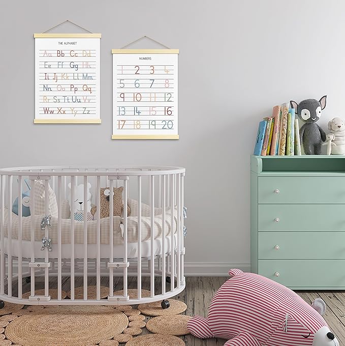 Buildinest Numbers Abc Wall Chart for Toddler Learning Posters, Nursery Wall Decor Playroom Wall Decor and Alphabet Banner,Preschool &Homeschool Wooden Alphabet Poster For Toddlers-B01