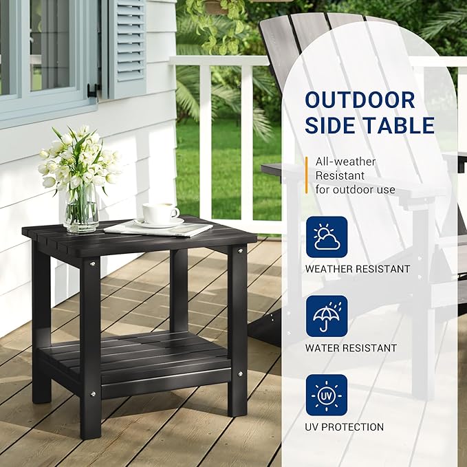 UDPATIO 2-Tier Side Table, 19x16x17.8 in, Black, Adirondack End Table, Indoor & Outdoor Use