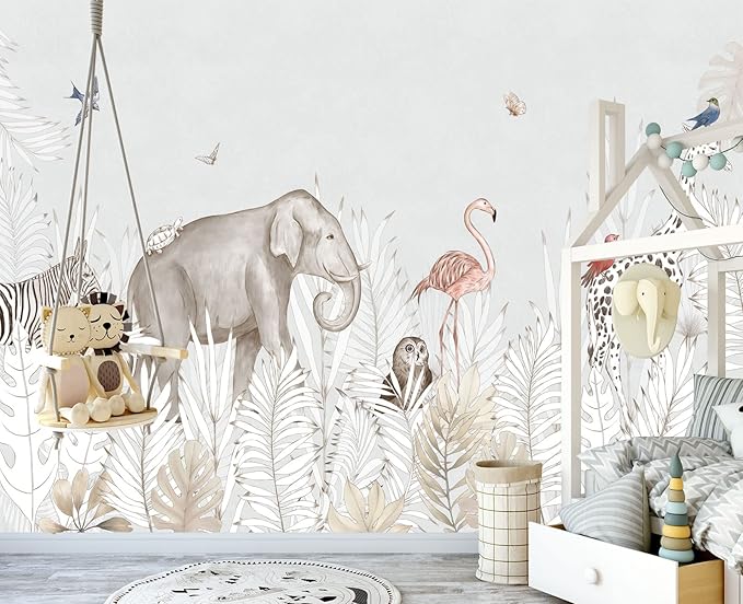 Elephant Zebra Animal Nursery Wallpaper Wall Mural 103" x 69"
