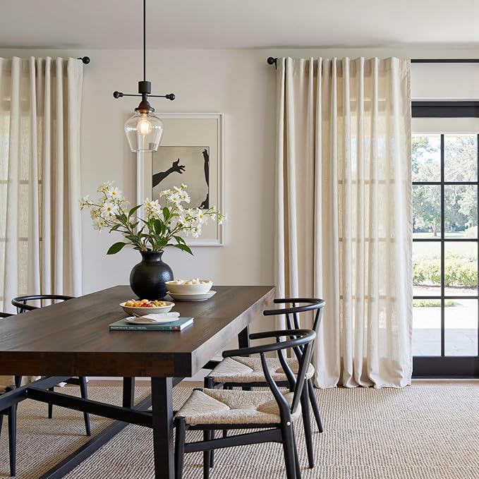jinchan Beige Linen Blend Curtain 108 Inches Extra Long 1 Panel for Bedroom Living Room, Light Filtering 84 Inches Wide Natural Farmhouse Drape with Rod Pocket Back Tab (84W x 108L, Ecru)