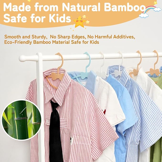 Kids Clothing Rack with Storage, Baby Clothes Rack Organizer Made of Natural Bamboo, Adjustable Hanging Rods for Dresses, Jackets, T-Shirts, Child Safe kids closet for Bedroom or Playroom