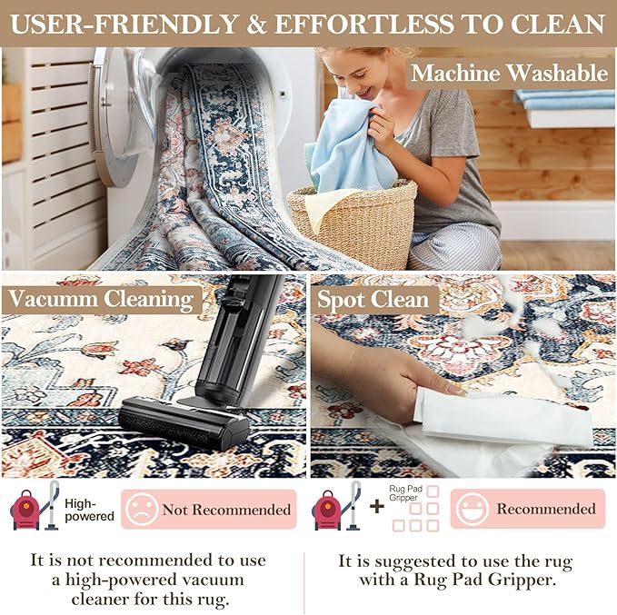 Machine Washable Rugs Nursery Rug 9x12 Area Rugs Girl Non Slip Low Pile Water Repellent Soft Print Pattern for Bedroom Indoor Decor Kids Playroom Bluebeige