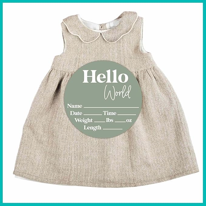 Hello World Newborn Sign - Baby Name Birth Announcement Plaque for Hospital - Photo Prop - Sage Green Nursery Decor - Shower Gift