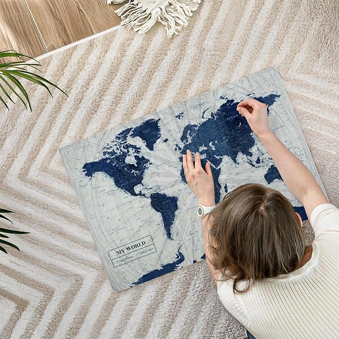 ElephantStock - My World Push Pin Map V Wall Art - Horizontal Canvas Wall Art - Living Room Wall Decor - Unique Map Canvas Art - Gray And Blue Decor - 30" x 20"